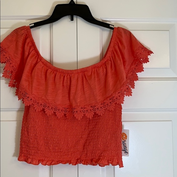 ORANGE KISS Smocked Ruffle Off Shoulder Top - Picture 8 of 11